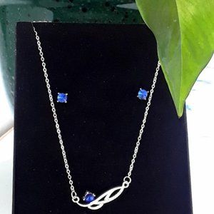 NEW Blue Rhinestone Necklace Ear Stud Set